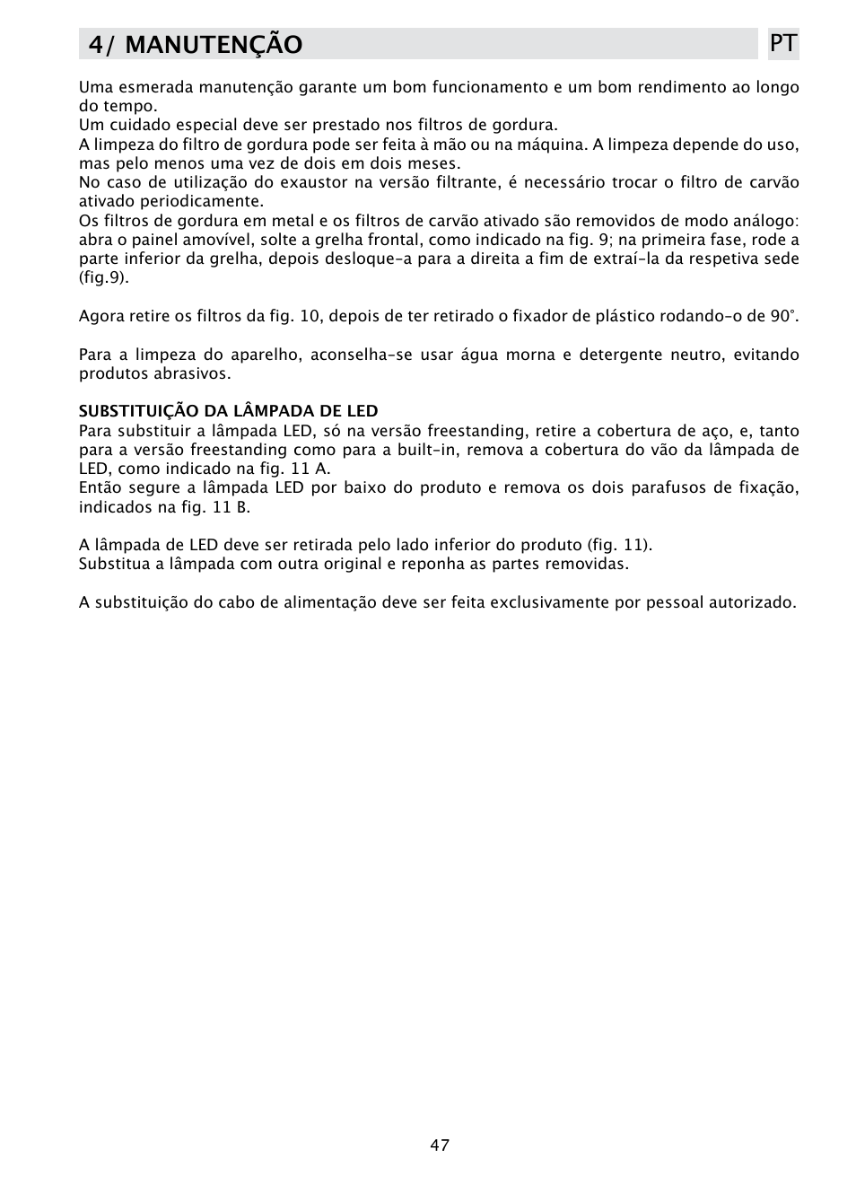 4/ manutenção pt | DE DIETRICH DHD1190B User Manual | Page 47 / 65