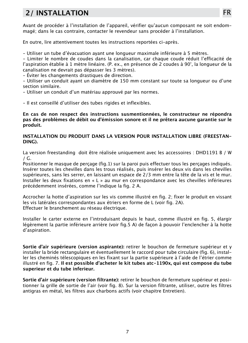 2/ installation fr | DE DIETRICH DHD1190B User Manual | Page 7 / 65