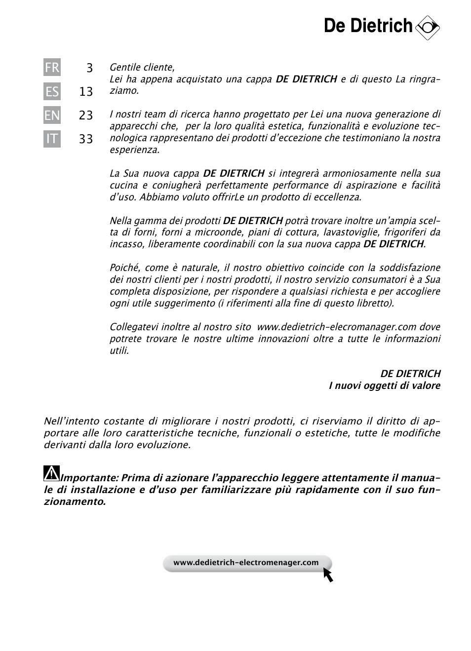 En fr es it | DE DIETRICH DHD1103X User Manual | Page 33 / 48