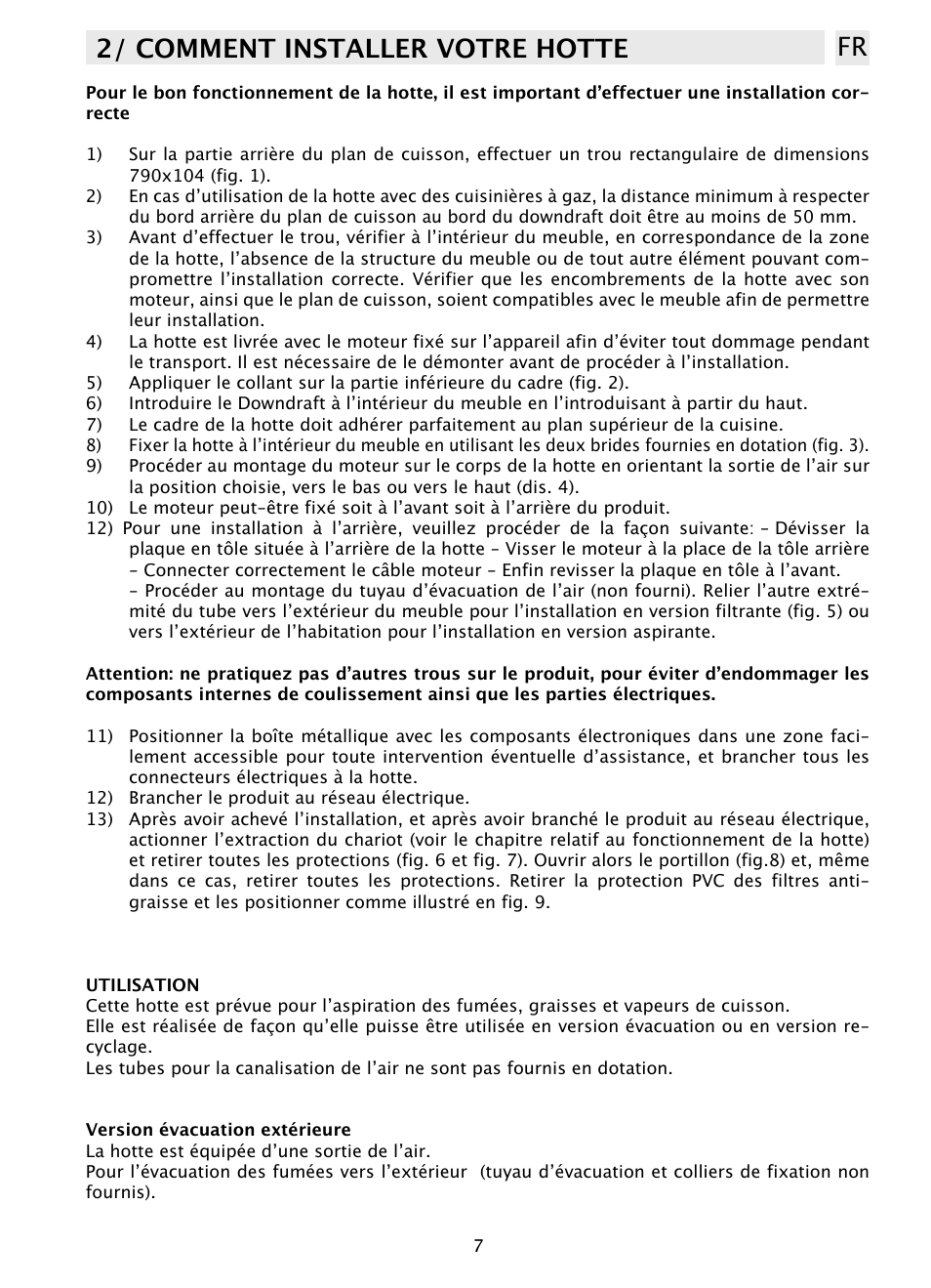 2/ comment installer votre hotte fr | DE DIETRICH DHD1103X User Manual | Page 7 / 48