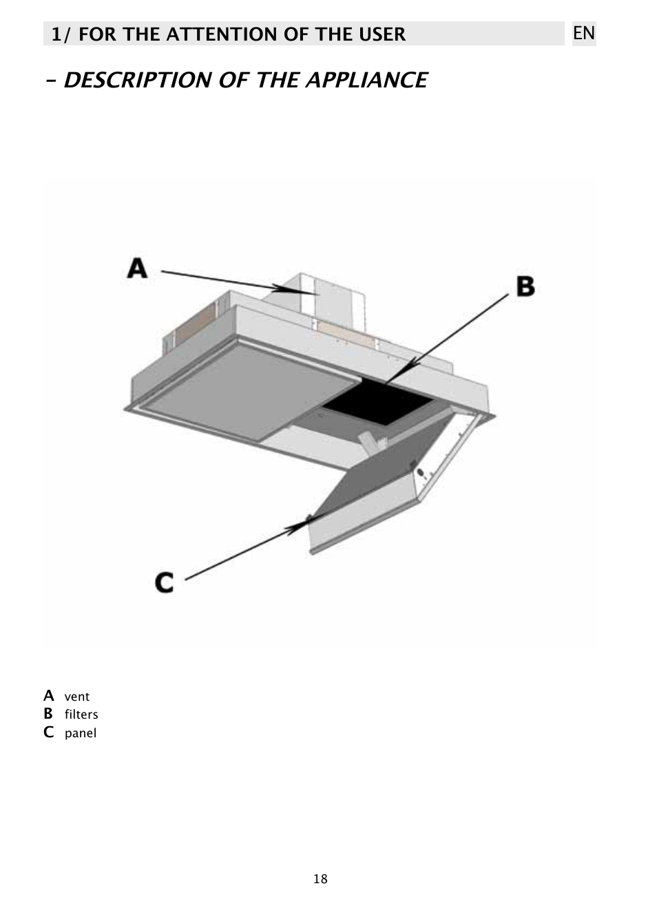 Description of the appliance, 1/ for the attention of the user en | DE DIETRICH DHD1131 User Manual | Page 18 / 66