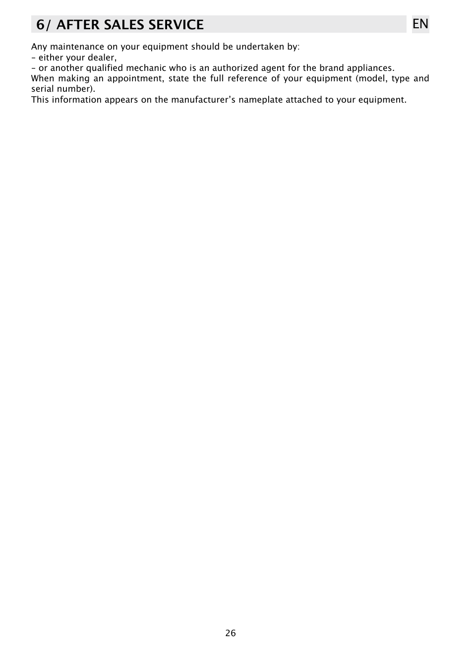 6/ after sales service en | DE DIETRICH DHD1131 User Manual | Page 26 / 66