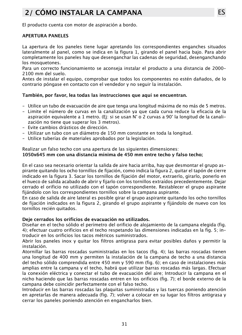 2/ cómo instalar la campana es | DE DIETRICH DHD1131 User Manual | Page 31 / 66