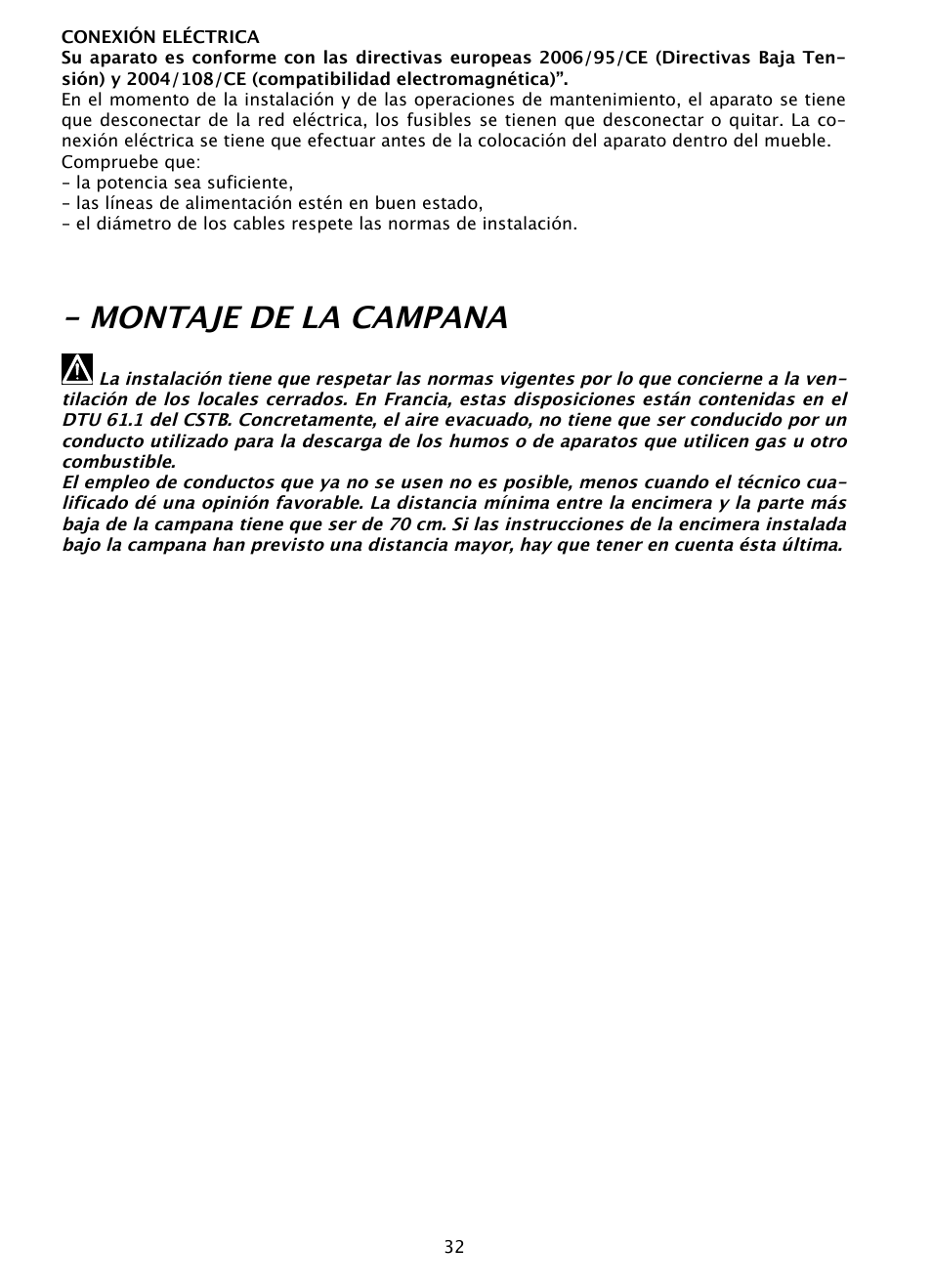 Montaje de la campana | DE DIETRICH DHD1131 User Manual | Page 32 / 66
