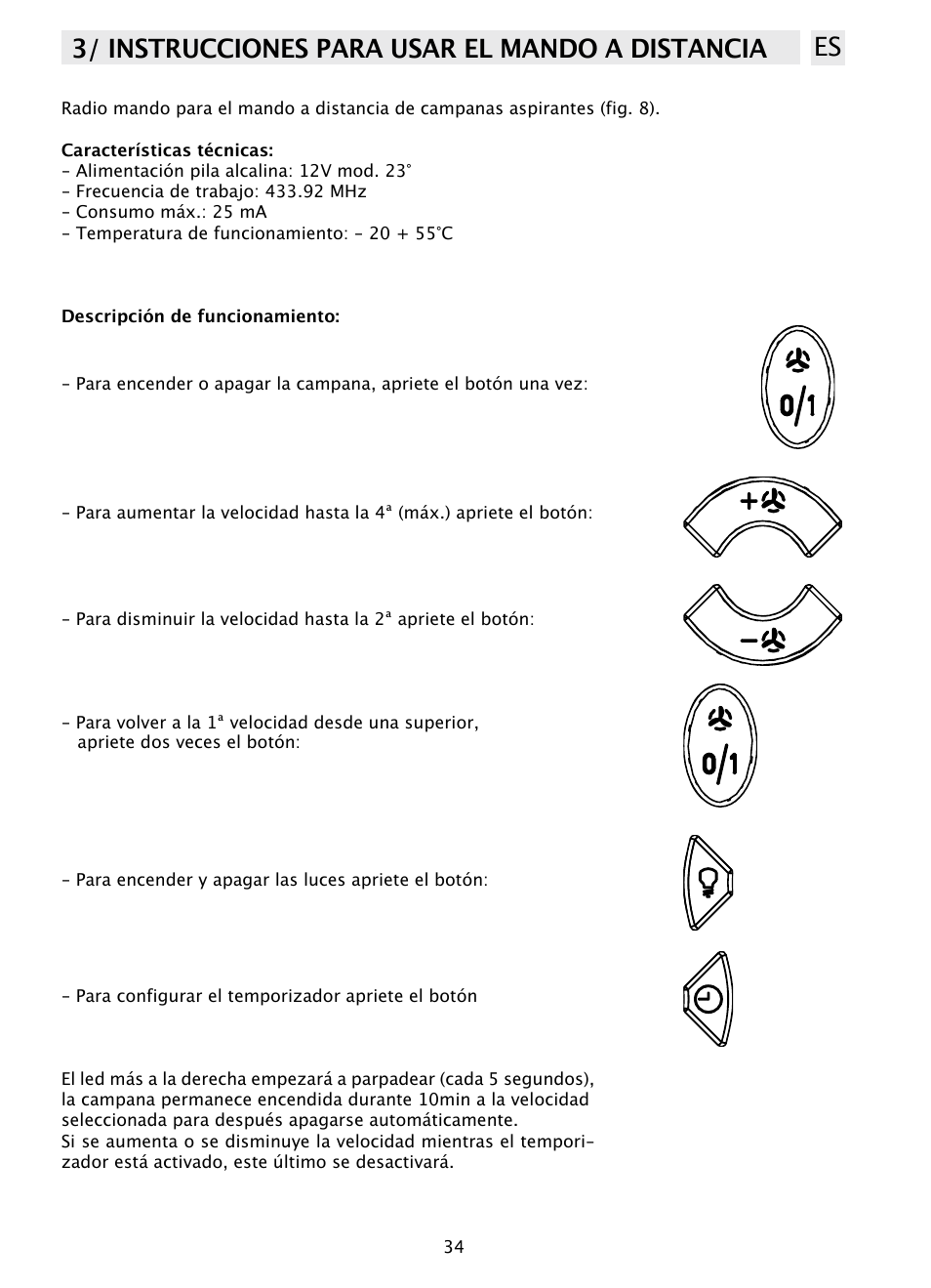 3/ instrucciones para usar el mando a distancia es | DE DIETRICH DHD1131 User Manual | Page 34 / 66