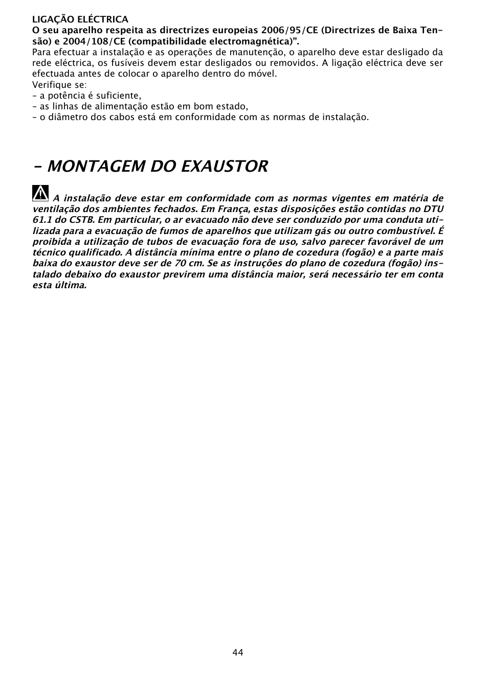 Montagem do exaustor | DE DIETRICH DHD1131 User Manual | Page 44 / 66
