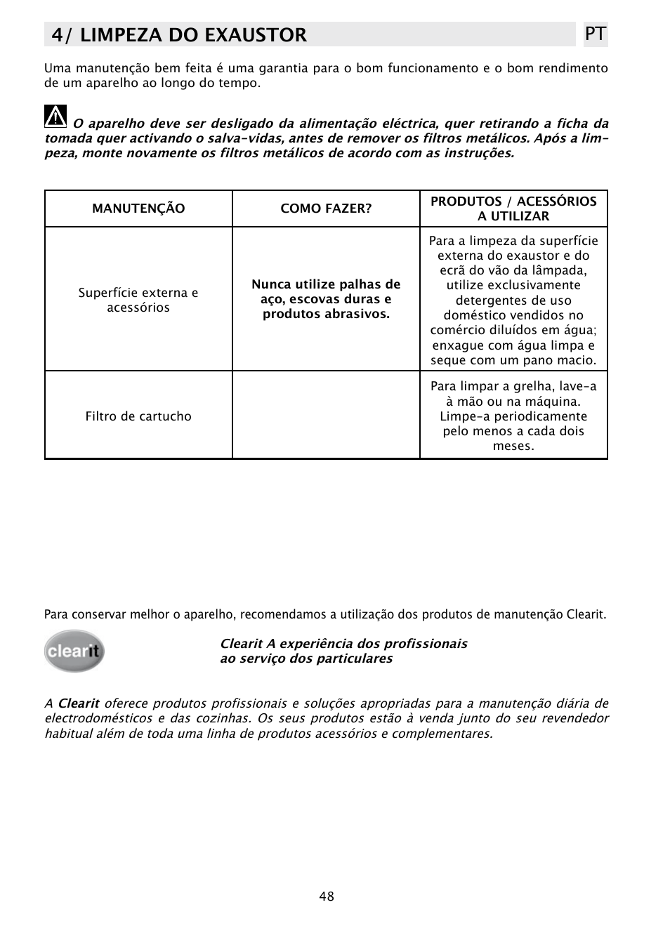 4/ limpeza do exaustor pt | DE DIETRICH DHD1131 User Manual | Page 48 / 66