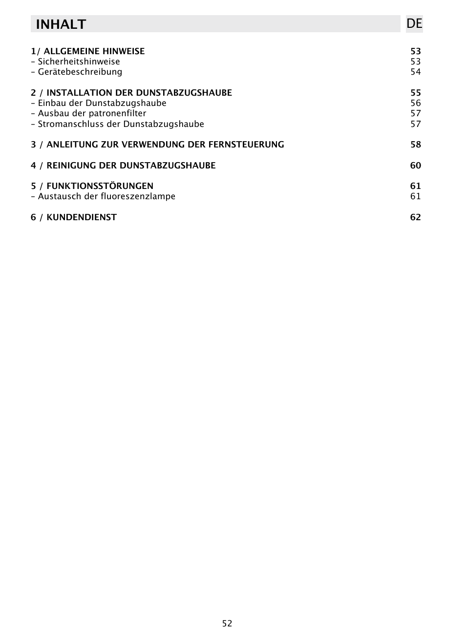 Inhalt de | DE DIETRICH DHD1131 User Manual | Page 52 / 66