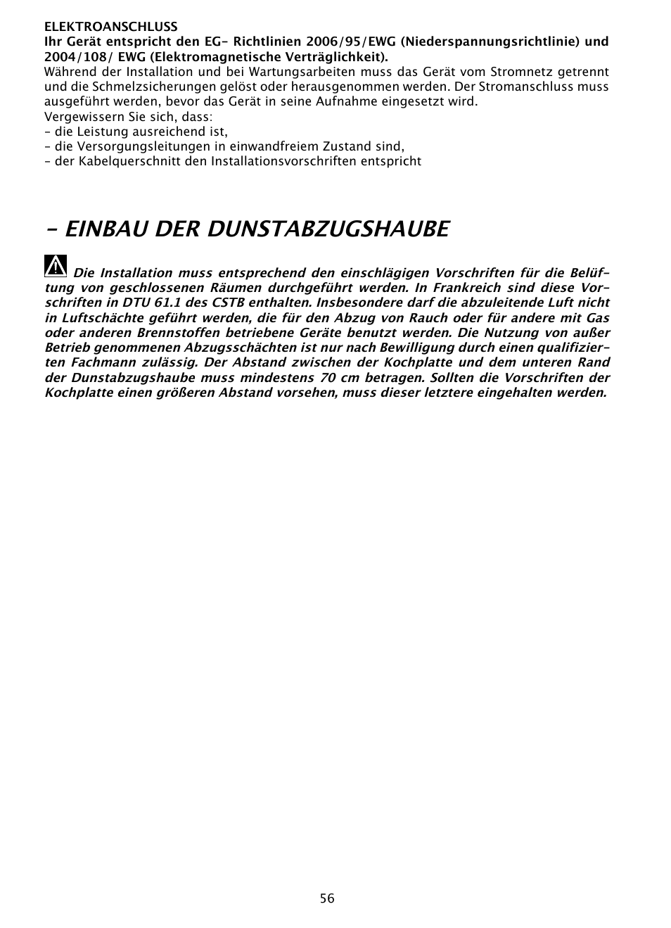 Einbau der dunstabzugshaube | DE DIETRICH DHD1131 User Manual | Page 56 / 66