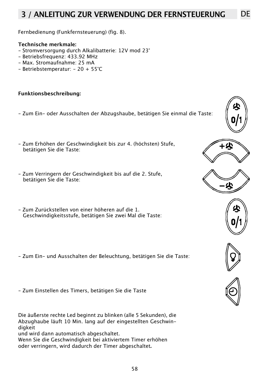 3 / anleitung zur verwendung der fernsteuerung de | DE DIETRICH DHD1131 User Manual | Page 58 / 66