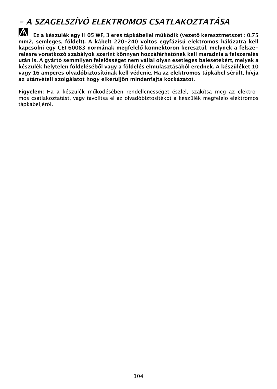 A szagelszívó elektromos csatlakoztatása | DE DIETRICH DHD585XE1 User Manual | Page 104 / 152