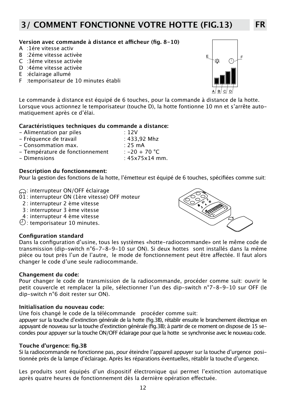 3/ comment fonctionne votre hotte (fig.13) fr | DE DIETRICH DHD585XE1 User Manual | Page 12 / 152