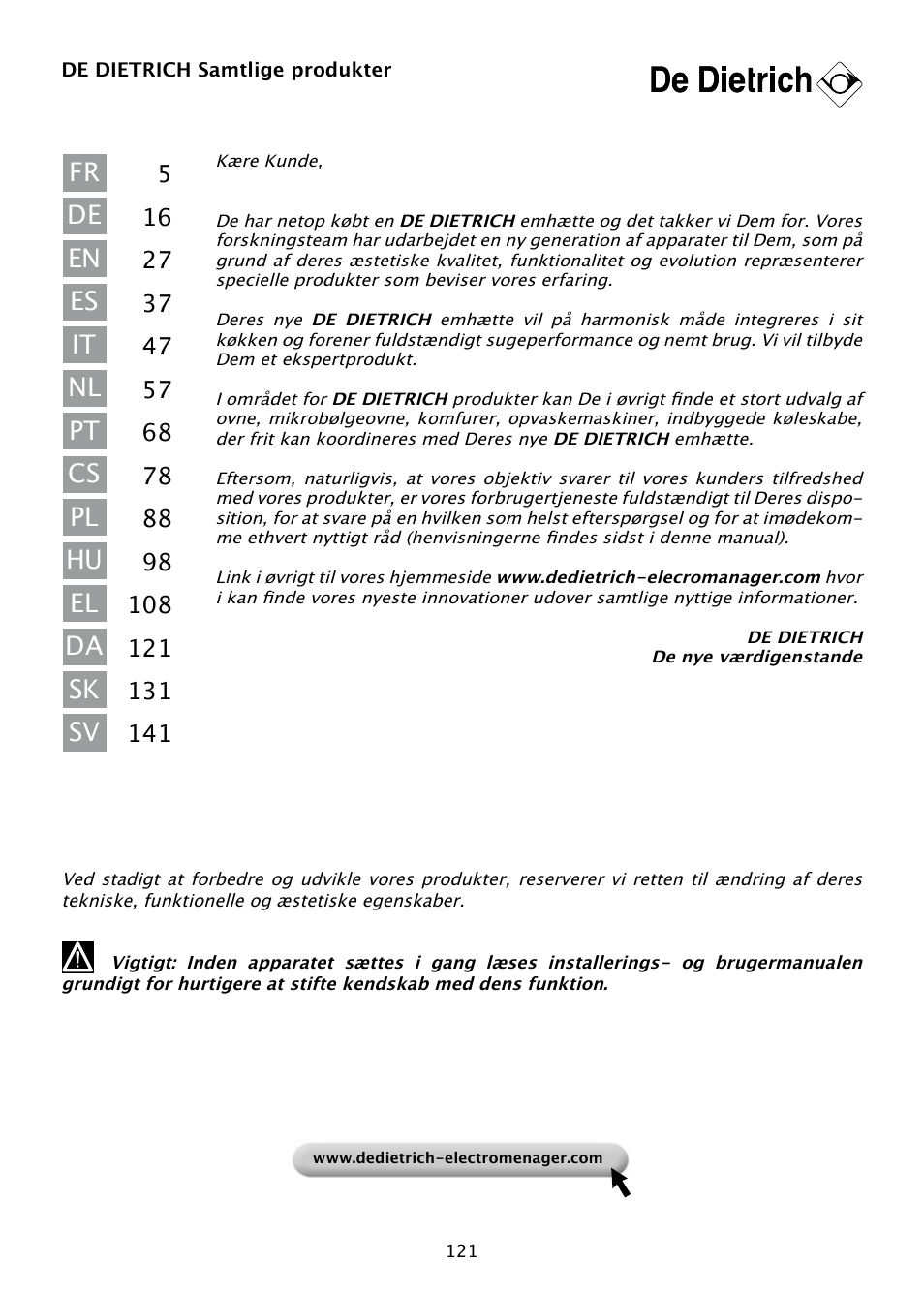 DE DIETRICH DHD585XE1 User Manual | Page 121 / 152