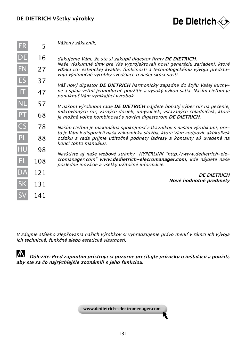 DE DIETRICH DHD585XE1 User Manual | Page 131 / 152