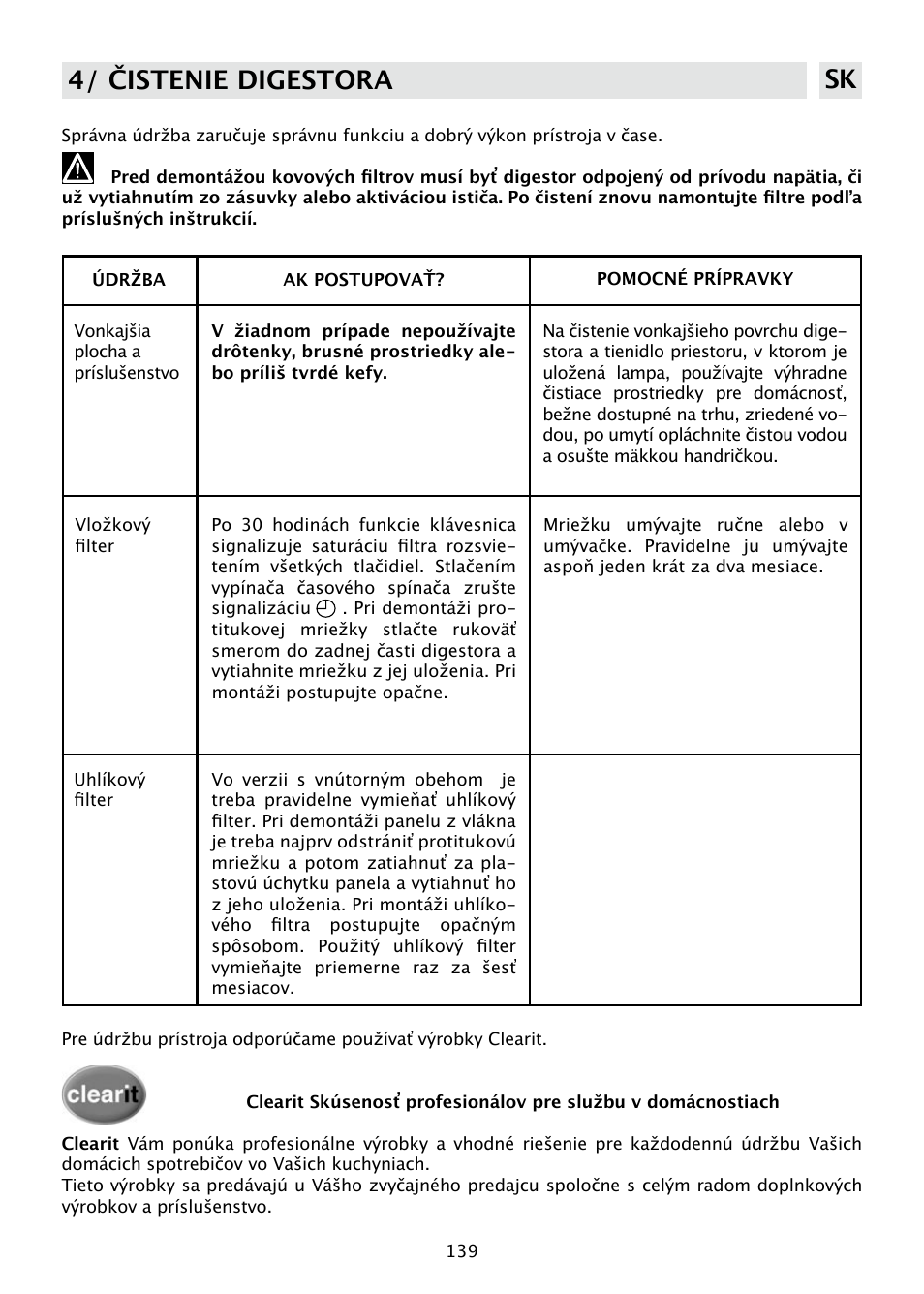 4/ čistenie digestora sk | DE DIETRICH DHD585XE1 User Manual | Page 139 / 152