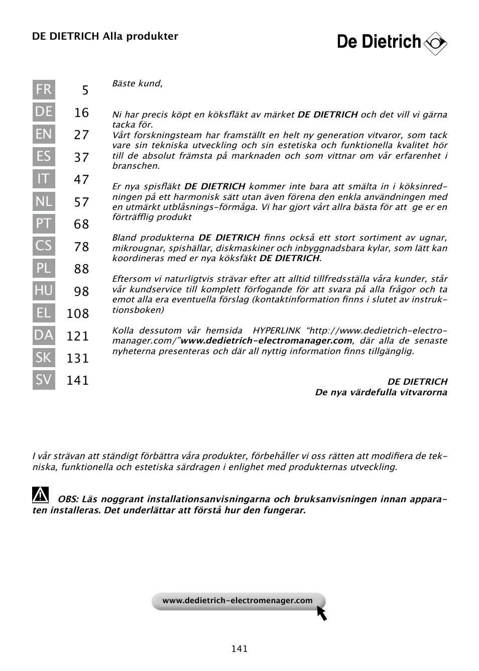 DE DIETRICH DHD585XE1 User Manual | Page 141 / 152