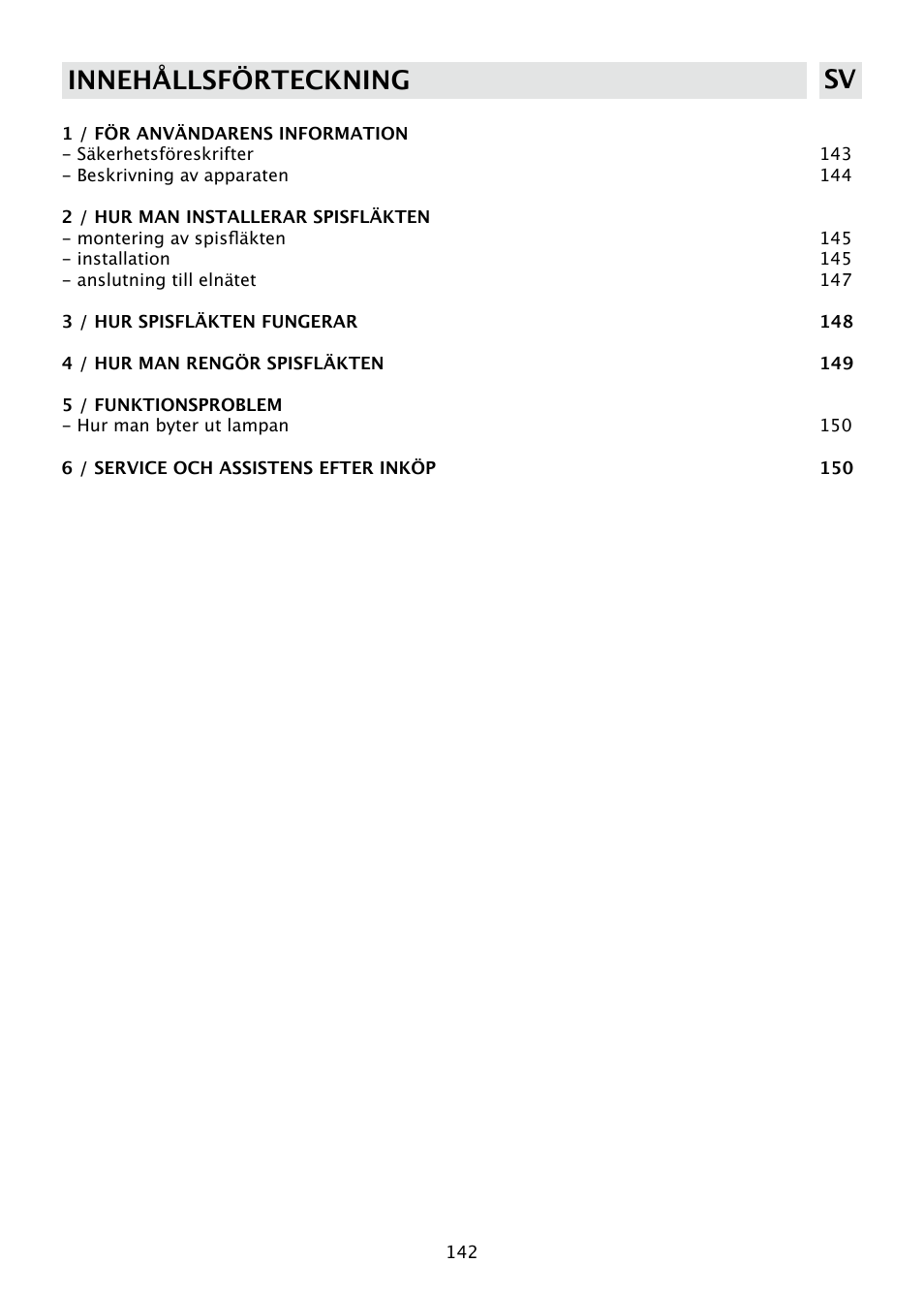 Innehållsförteckning sv | DE DIETRICH DHD585XE1 User Manual | Page 142 / 152