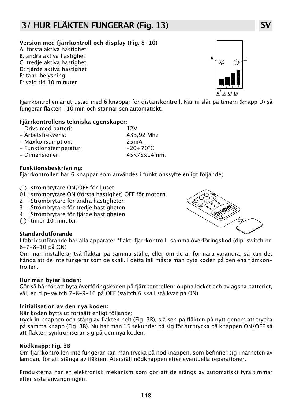 3/ hur fläkten fungerar (fig. 13) sv | DE DIETRICH DHD585XE1 User Manual | Page 148 / 152