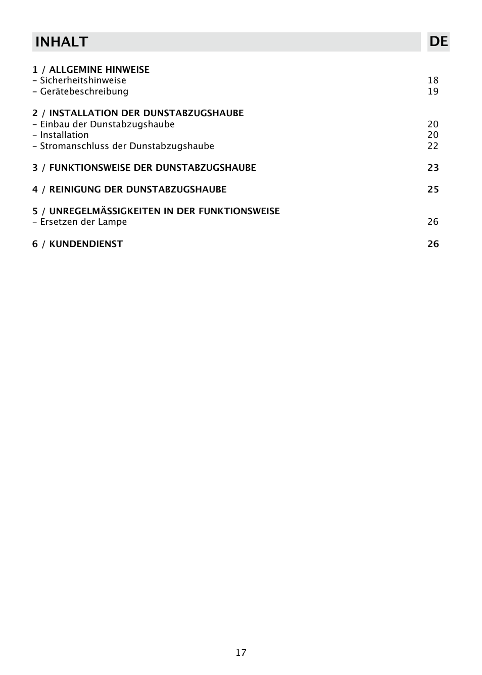 Inhalt de | DE DIETRICH DHD585XE1 User Manual | Page 17 / 152