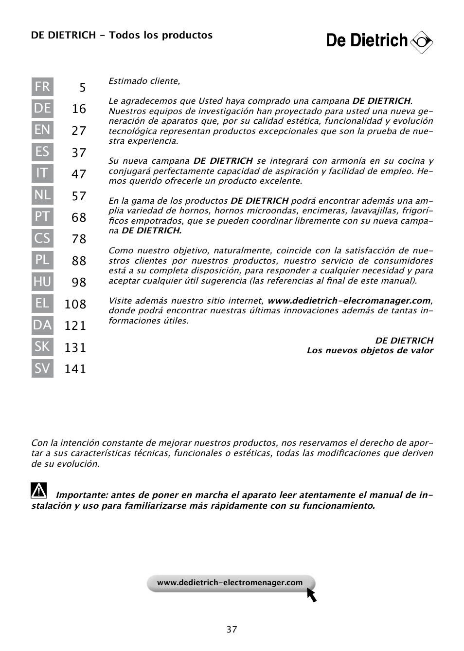 DE DIETRICH DHD585XE1 User Manual | Page 37 / 152