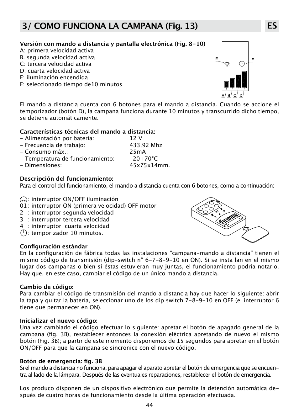 3/ como funciona la campana (fig. 13) es | DE DIETRICH DHD585XE1 User Manual | Page 44 / 152