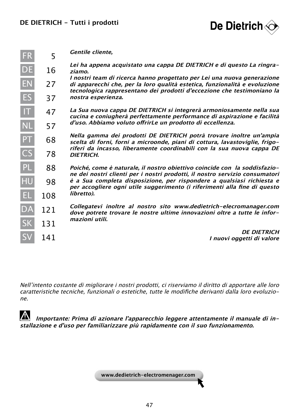 DE DIETRICH DHD585XE1 User Manual | Page 47 / 152