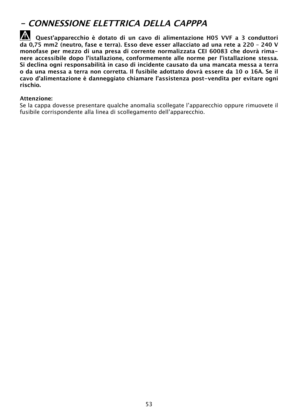 Connessione elettrica della capppa | DE DIETRICH DHD585XE1 User Manual | Page 53 / 152