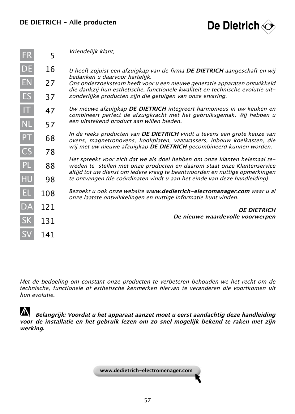 DE DIETRICH DHD585XE1 User Manual | Page 57 / 152