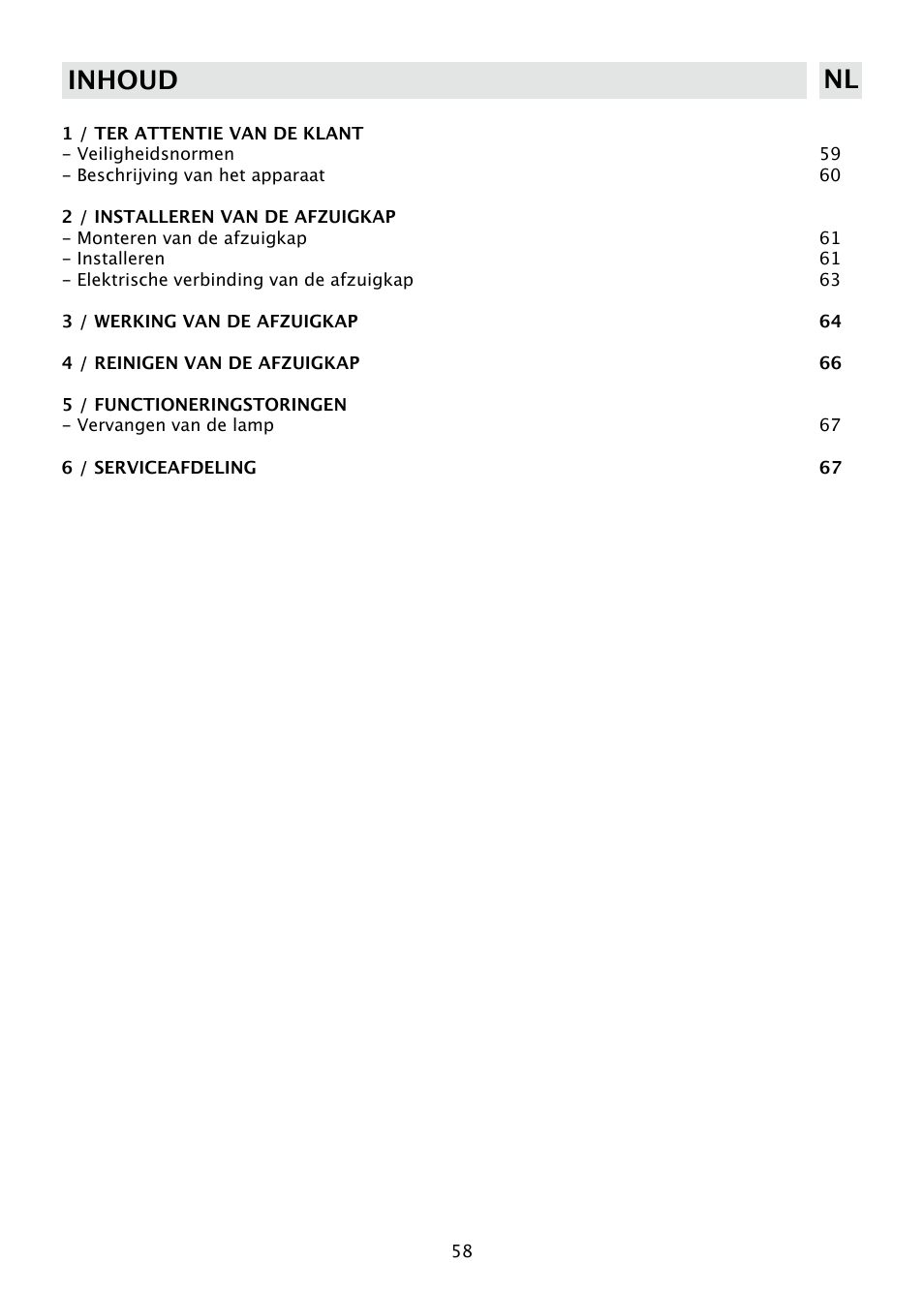 Inhoud nl | DE DIETRICH DHD585XE1 User Manual | Page 58 / 152