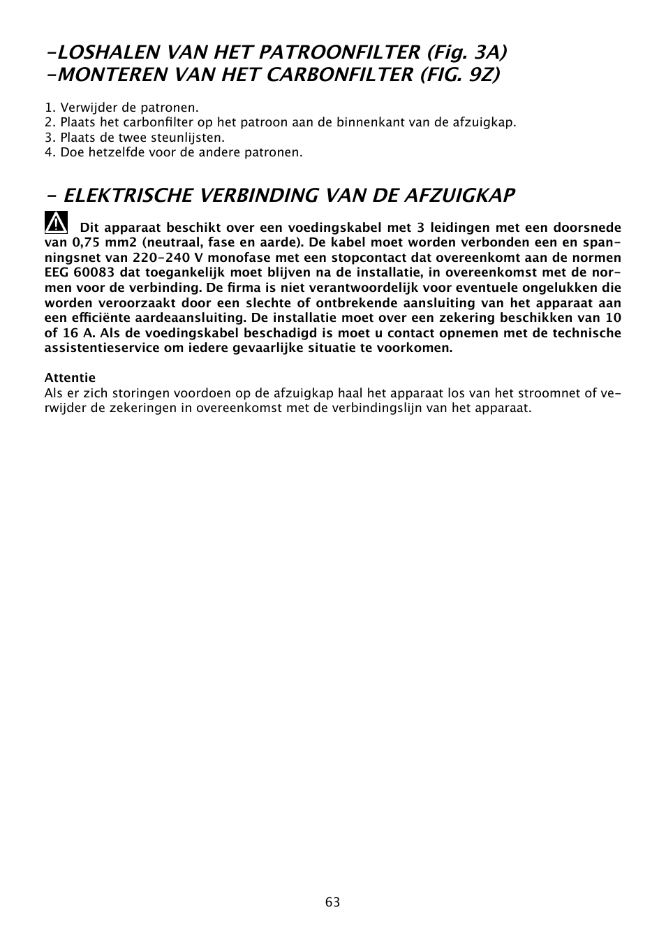 Elektrische verbinding van de afzuigkap | DE DIETRICH DHD585XE1 User Manual | Page 63 / 152