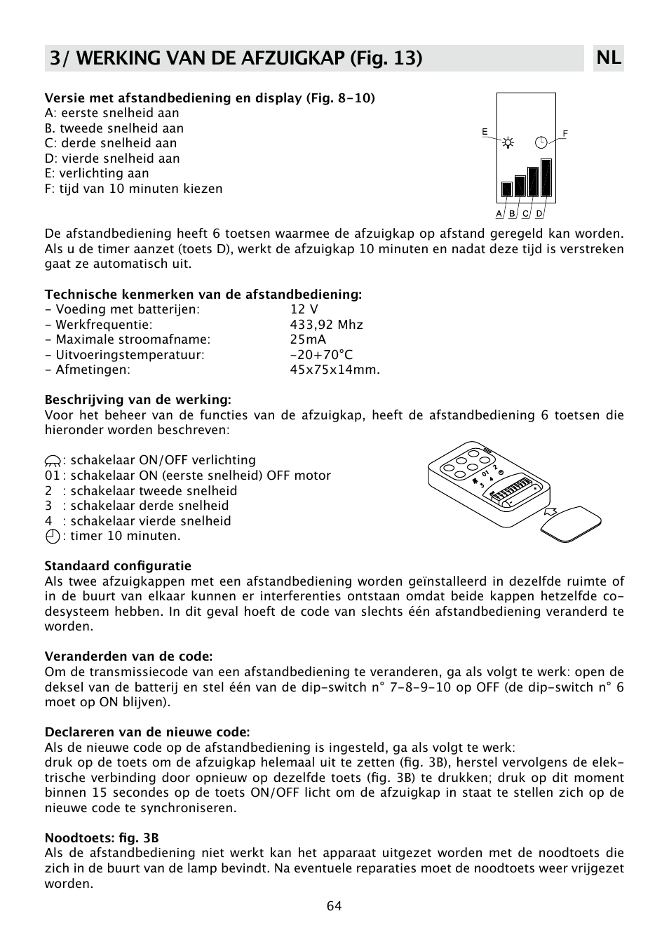 3/ werking van de afzuigkap (fig. 13) nl | DE DIETRICH DHD585XE1 User Manual | Page 64 / 152