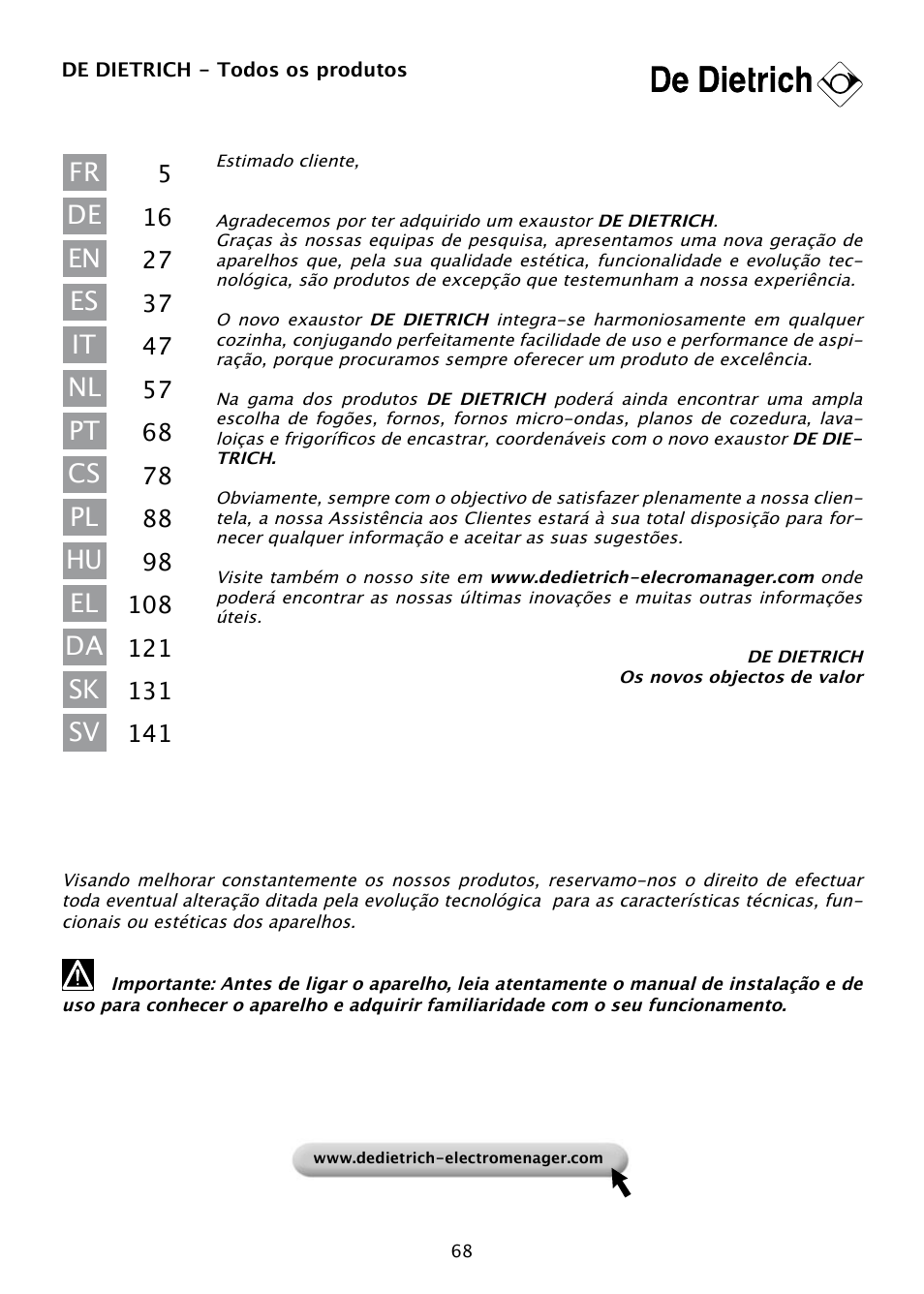 DE DIETRICH DHD585XE1 User Manual | Page 68 / 152