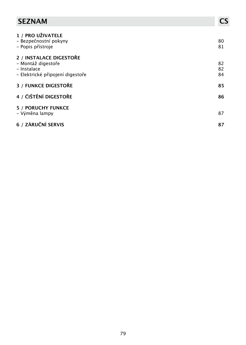 Seznam cs | DE DIETRICH DHD585XE1 User Manual | Page 79 / 152