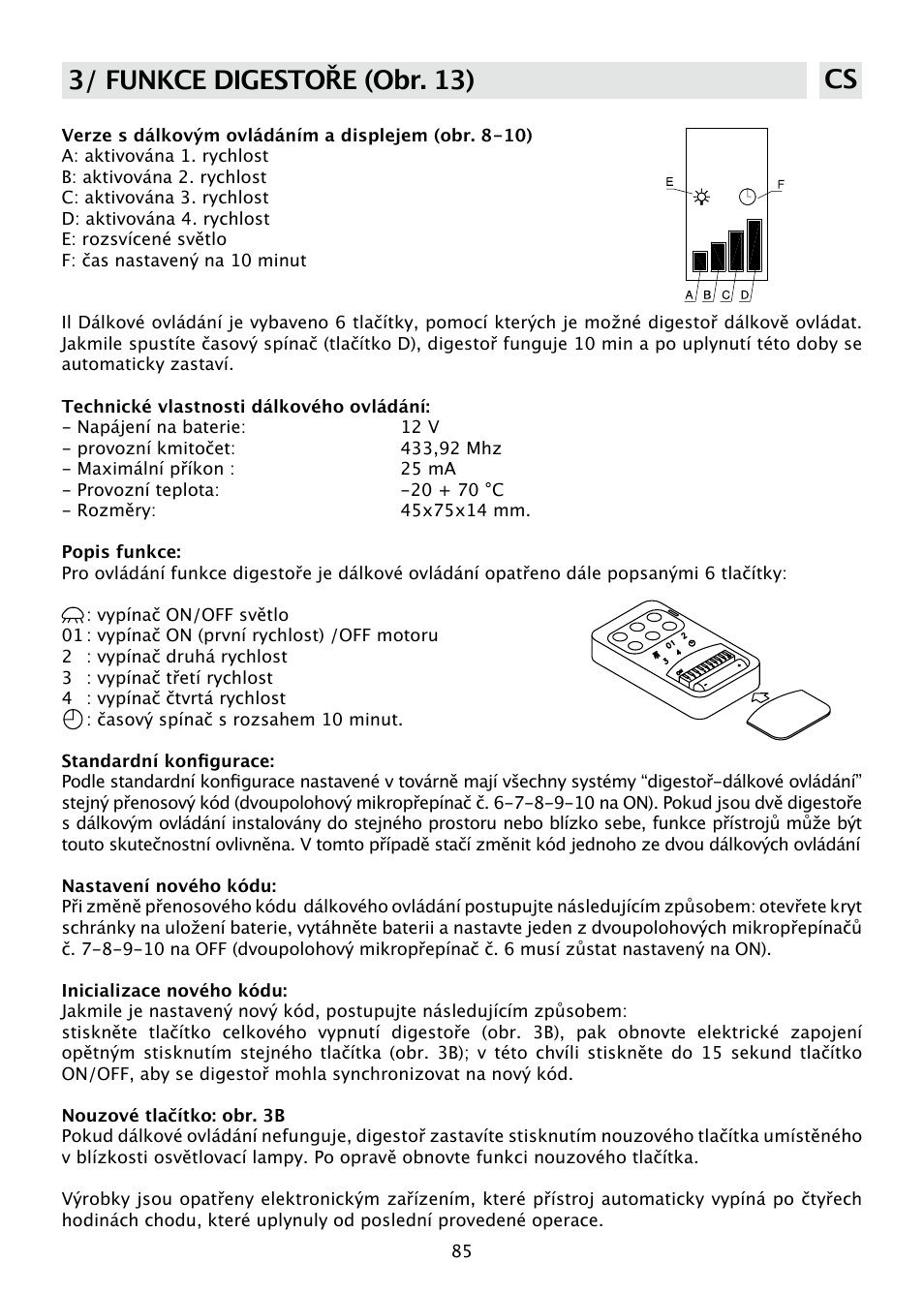 3/ funkce digestoře (obr. 13) cs | DE DIETRICH DHD585XE1 User Manual | Page 85 / 152