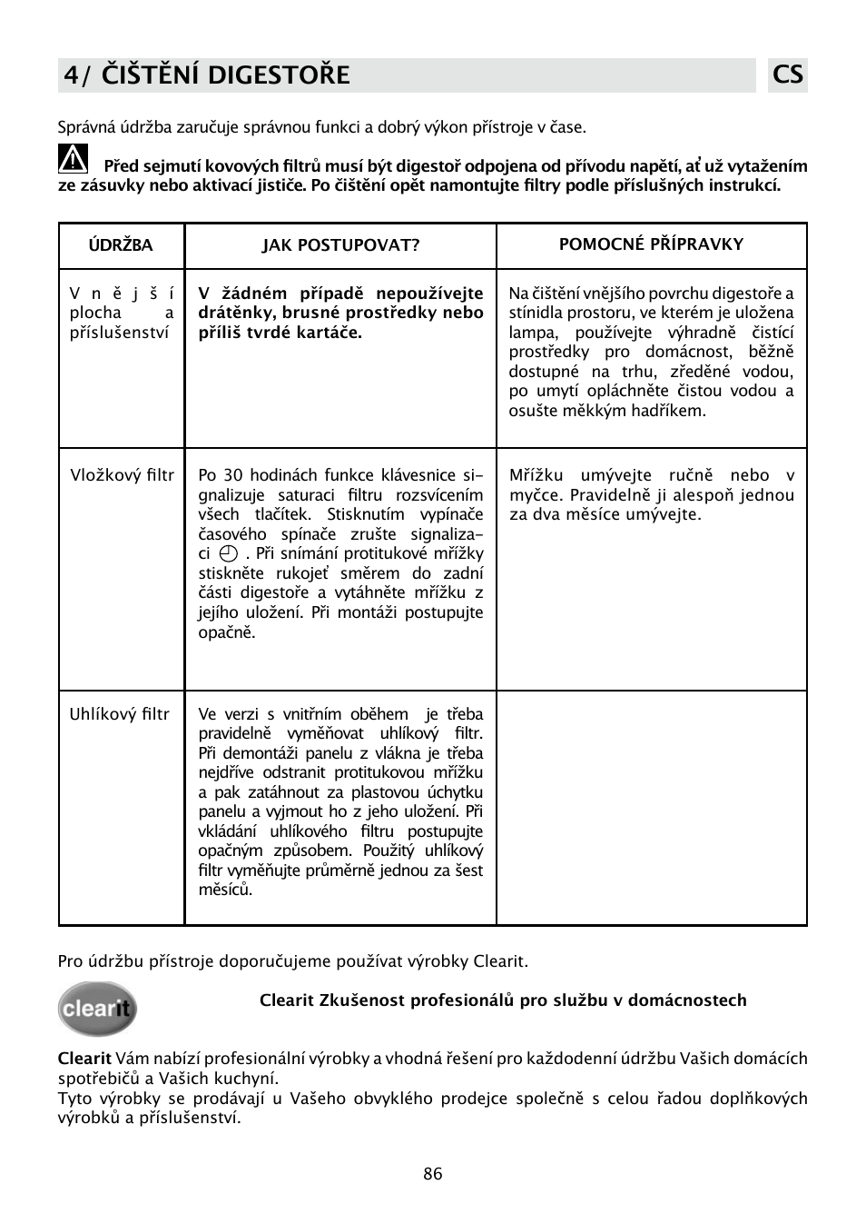 4/ čištění digestoře cs | DE DIETRICH DHD585XE1 User Manual | Page 86 / 152