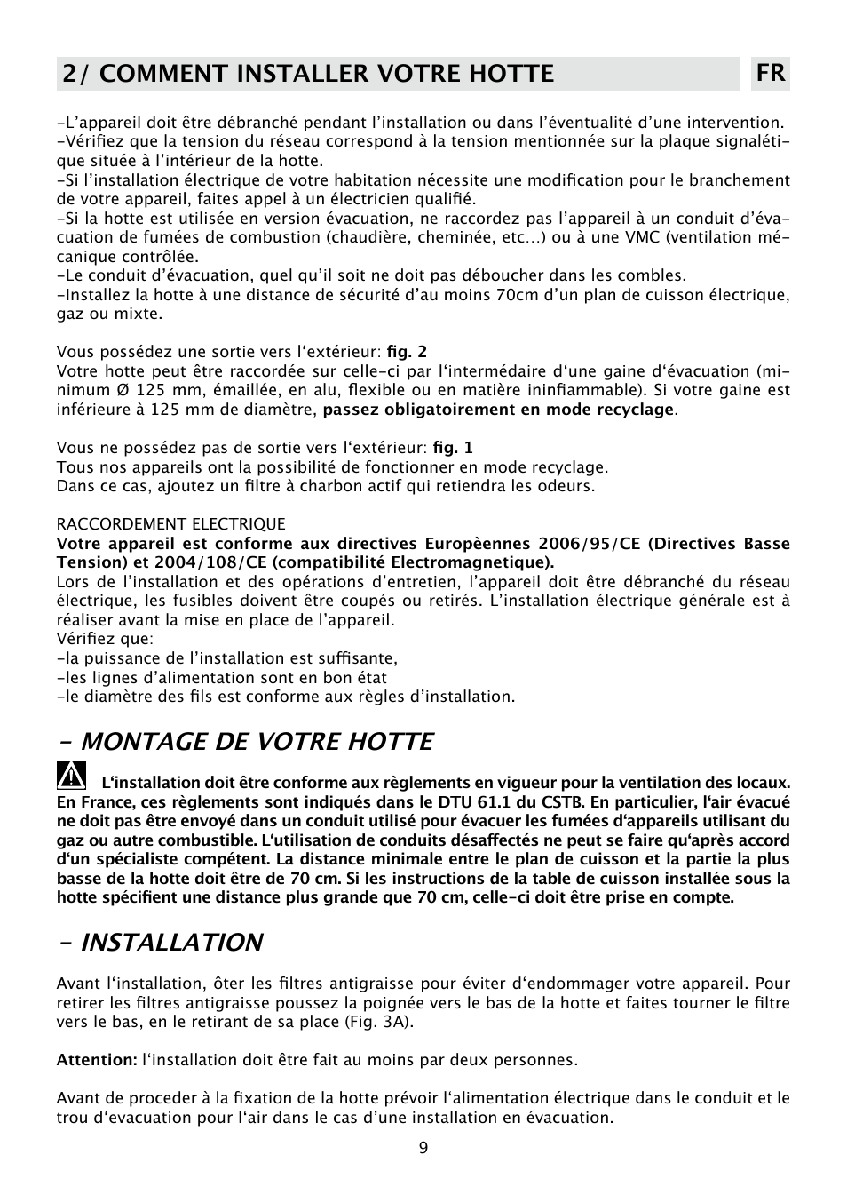 Montage de votre hotte, Installation, 2/ comment installer votre hotte fr | DE DIETRICH DHD585XE1 User Manual | Page 9 / 152