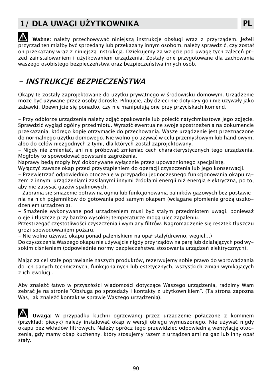 Instrukcje bezpieczeństwa, 1/ dla uwagi użytkownika pl | DE DIETRICH DHD585XE1 User Manual | Page 90 / 152