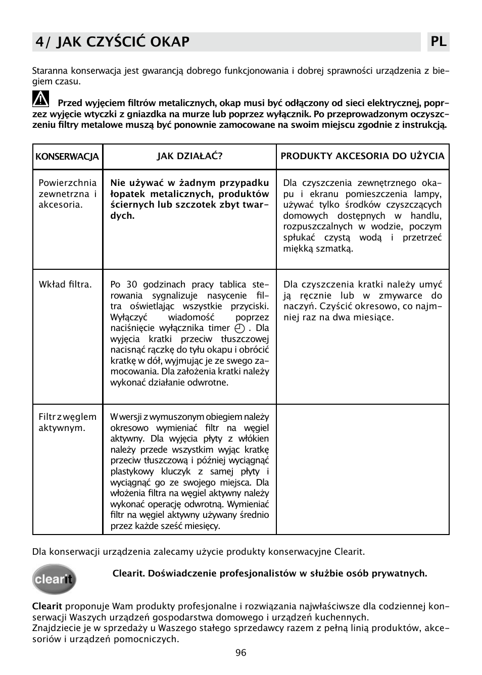 4/ jak czyścić okap pl | DE DIETRICH DHD585XE1 User Manual | Page 96 / 152