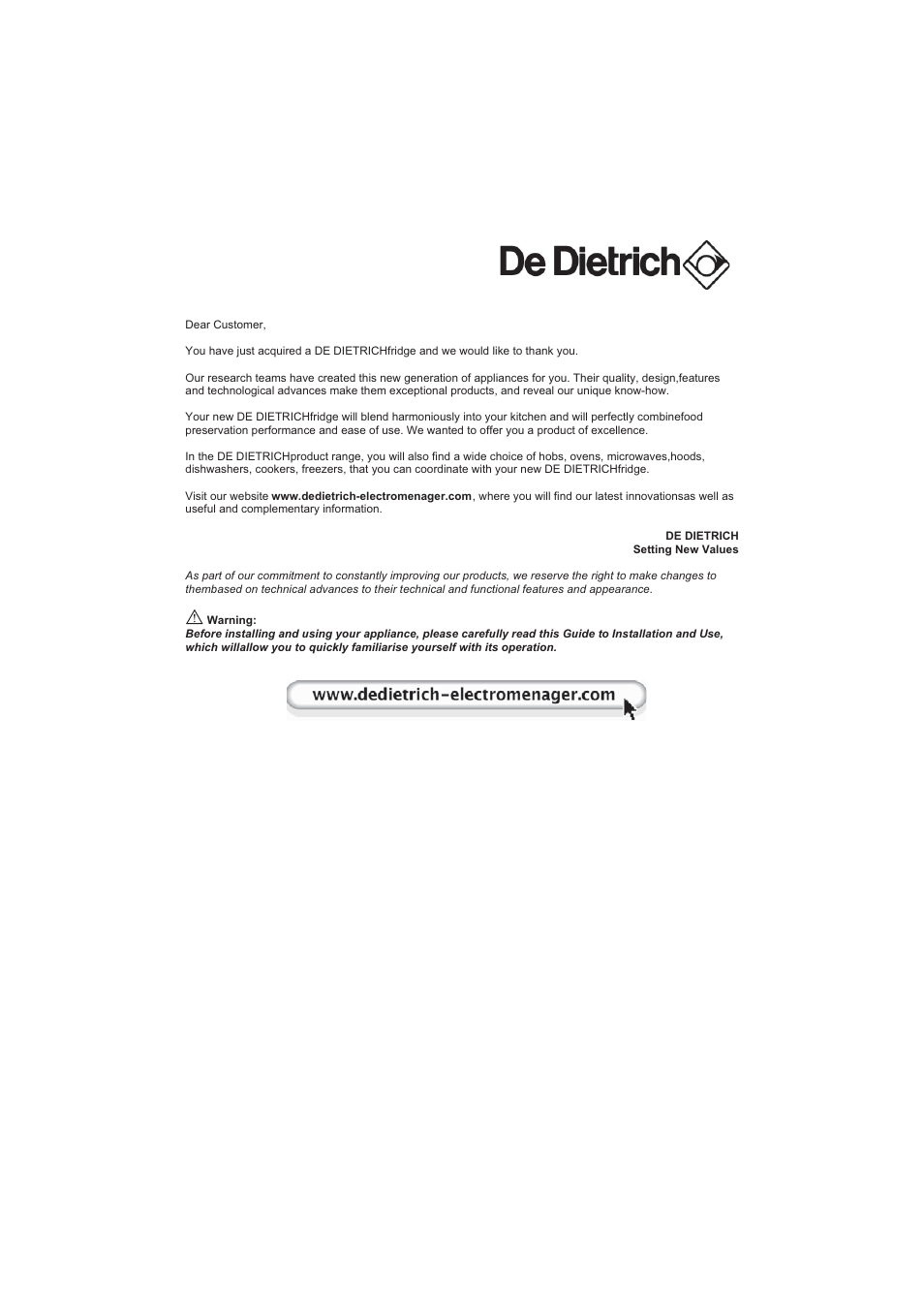 DE DIETRICH DFF1310J User Manual | 10 pages