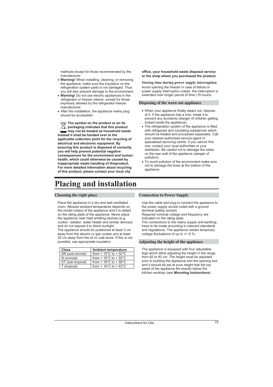 Placing and installation | DE DIETRICH DFF1310J User Manual | Page 4 / 10