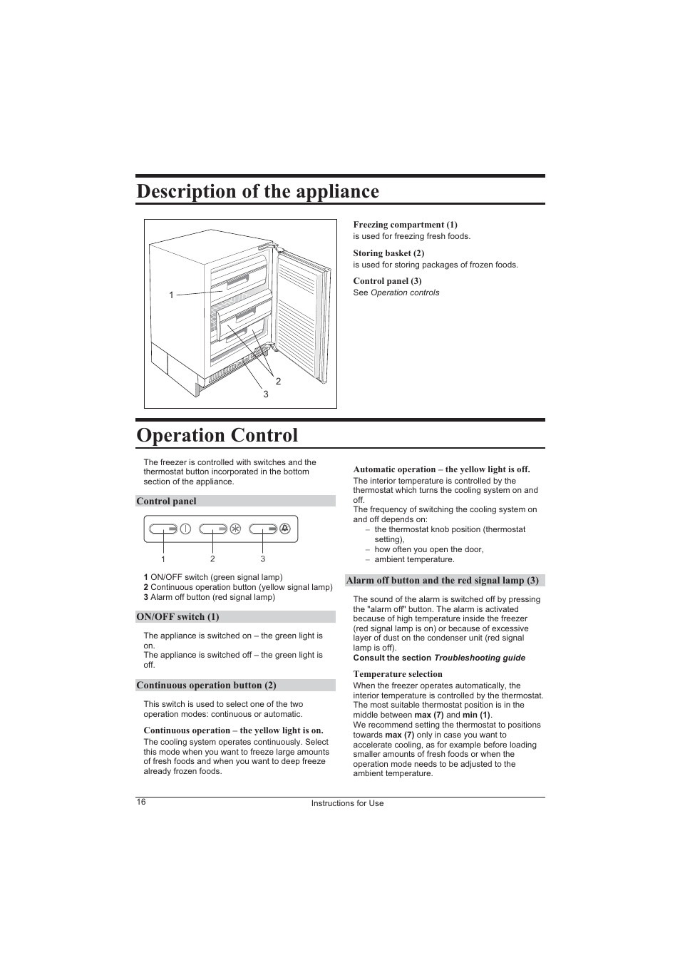 Description of the appliance, Operation control | DE DIETRICH DFF1310J User Manual | Page 5 / 10