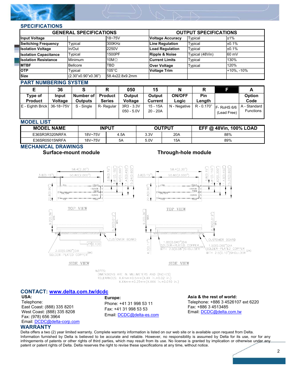 Delta Electronics E36SR User Manual | Page 2 / 2