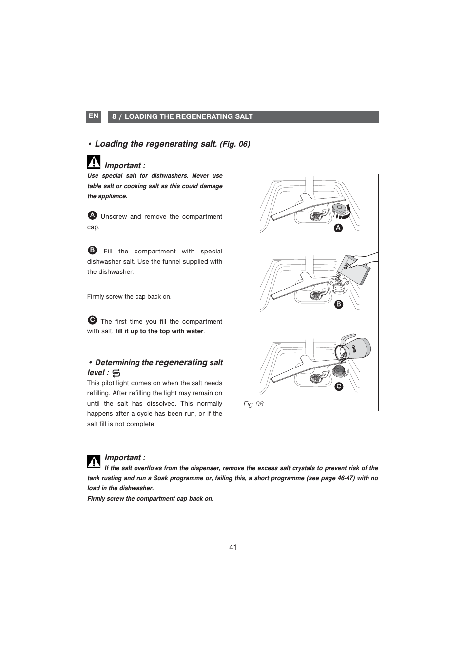 Regenerating, Loading the regenerating salt | DE DIETRICH DQC840BE1 User Manual | Page 12 / 31