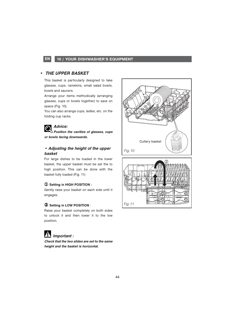 The upper basket | DE DIETRICH DQC840BE1 User Manual | Page 15 / 31