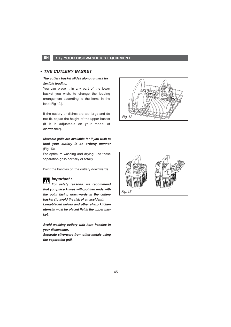 The cutlery basket | DE DIETRICH DQC840BE1 User Manual | Page 16 / 31