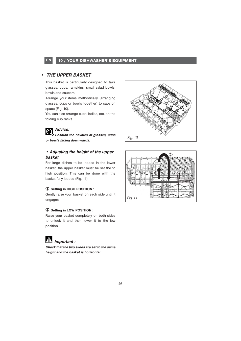 The upper basket | DE DIETRICH DVF1280 User Manual | Page 15 / 33