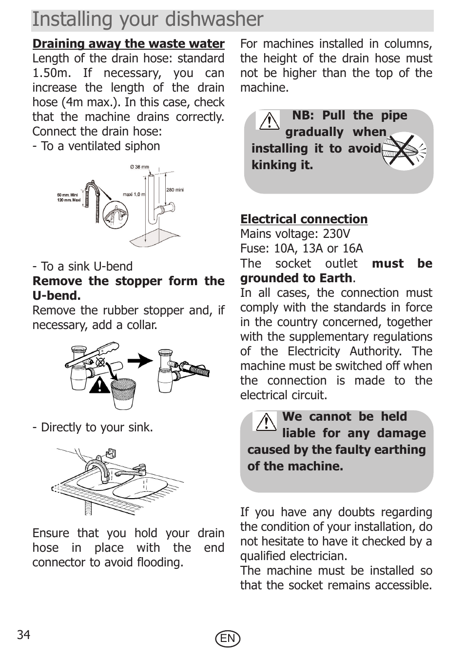 Installing your dishwasher | DE DIETRICH DVF300JE1 User Manual | Page 5 / 7