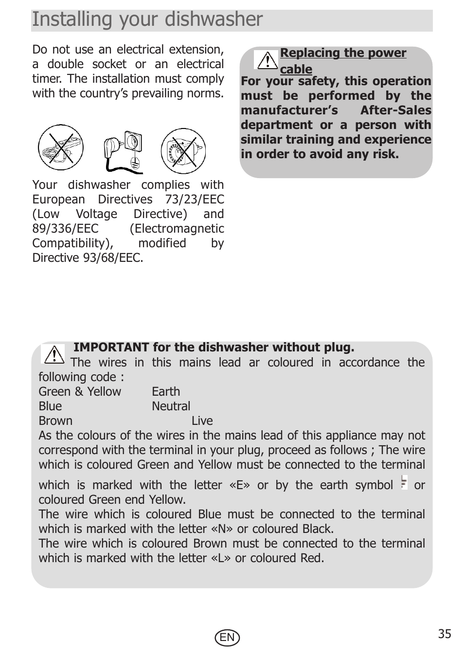 Installing your dishwasher | DE DIETRICH DVF300JE1 User Manual | Page 6 / 7