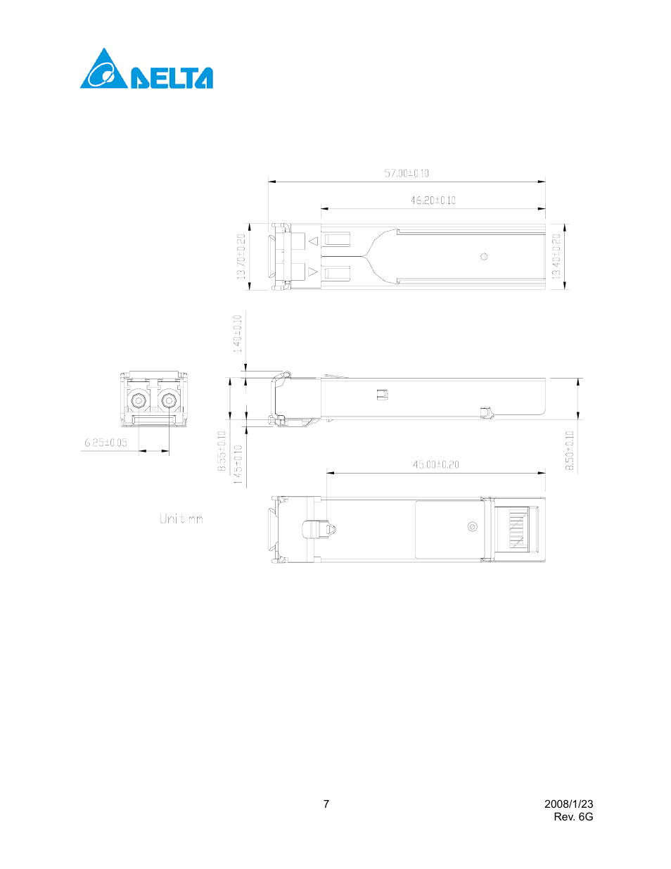 Delta Electronics Single Mode SFP Transceiver LCP-1250B4QDRx User Manual | Page 7 / 13