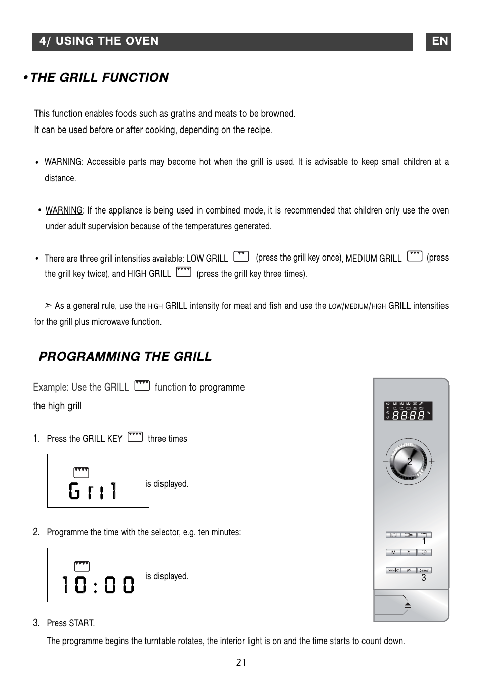 Gg ii, Ii 11, The grill function programming the grill | DE DIETRICH DME1129 User Manual | Page 21 / 29